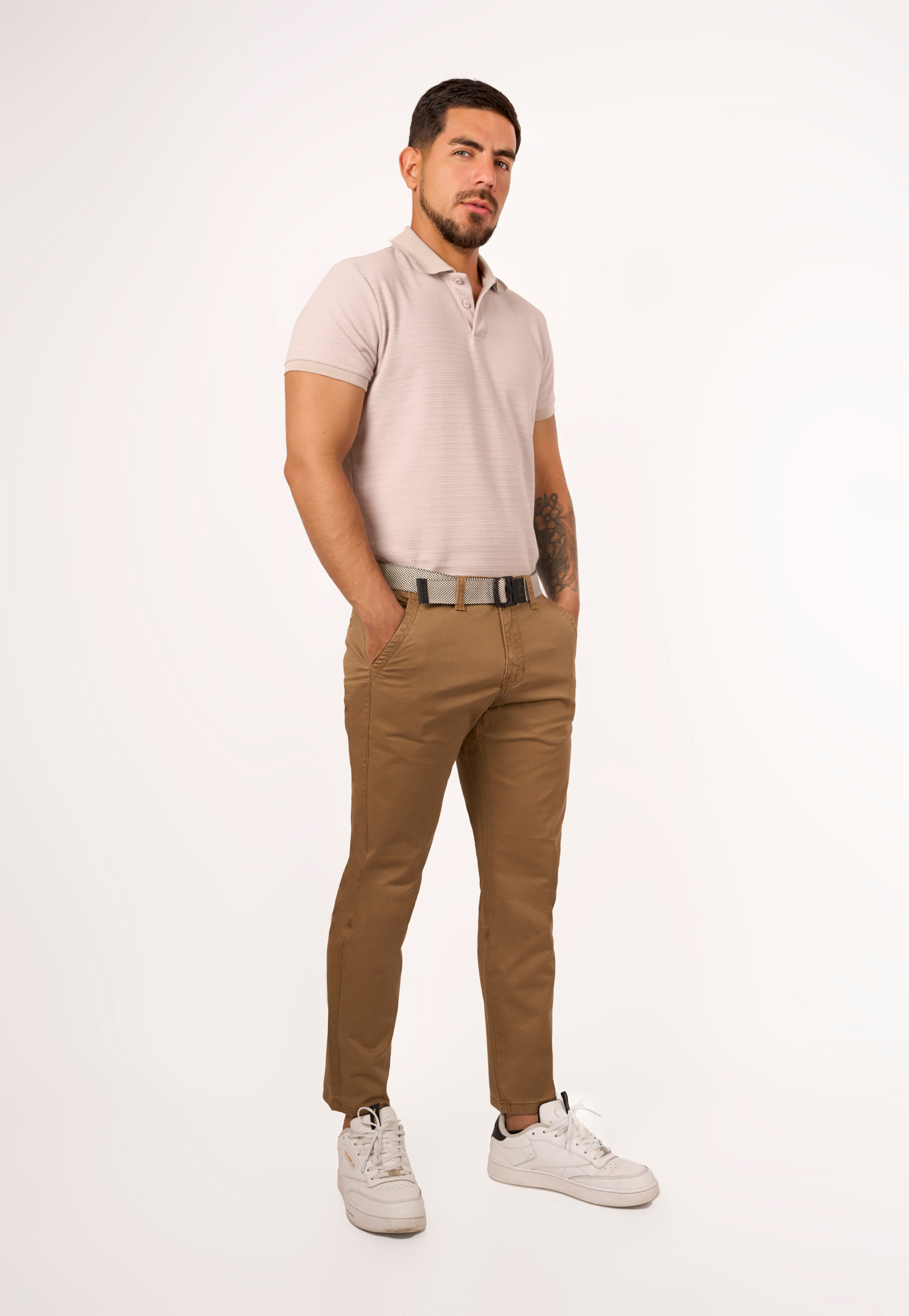Pantalón Drill Estampado Camel