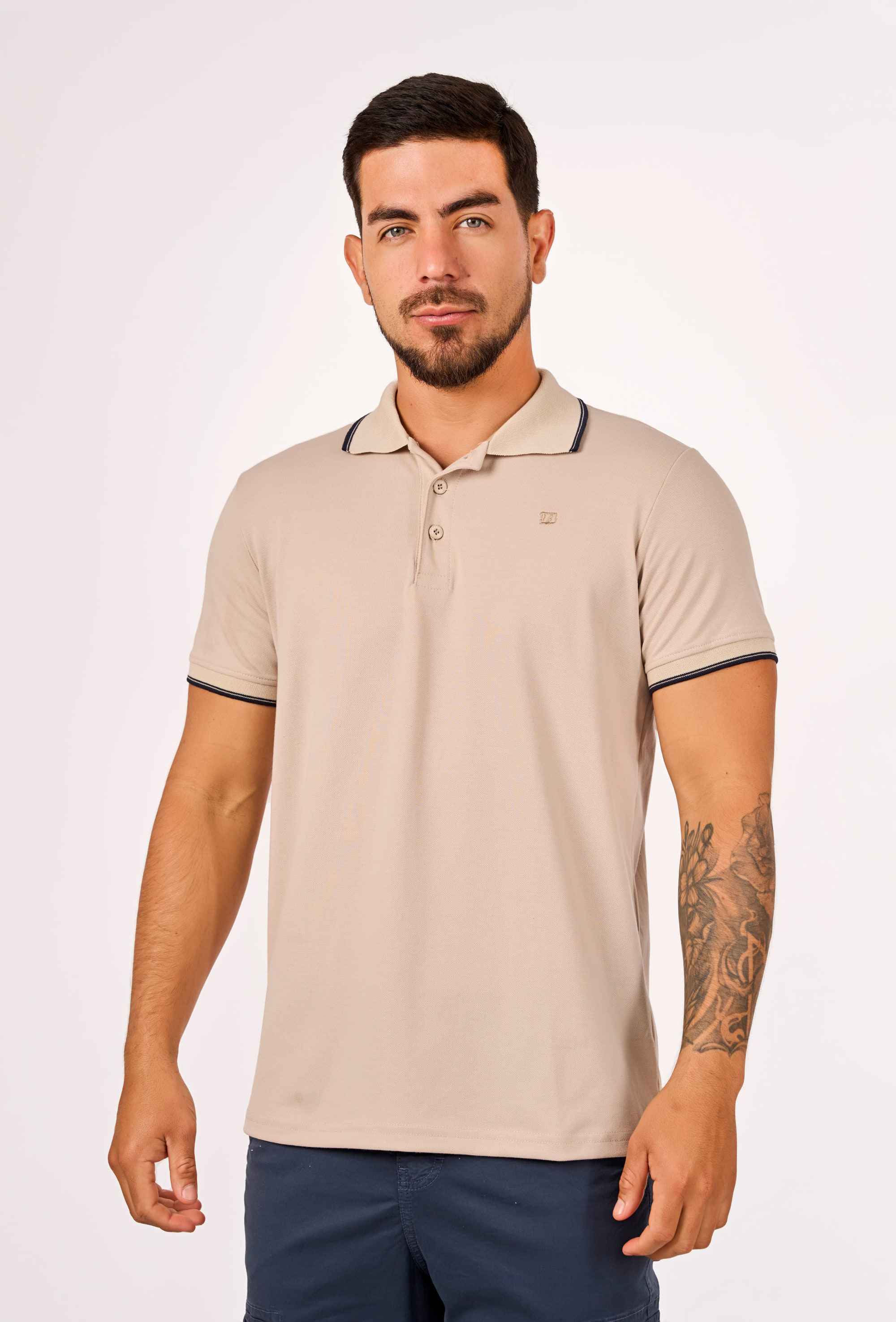 Polo Camisero Piqué Beige